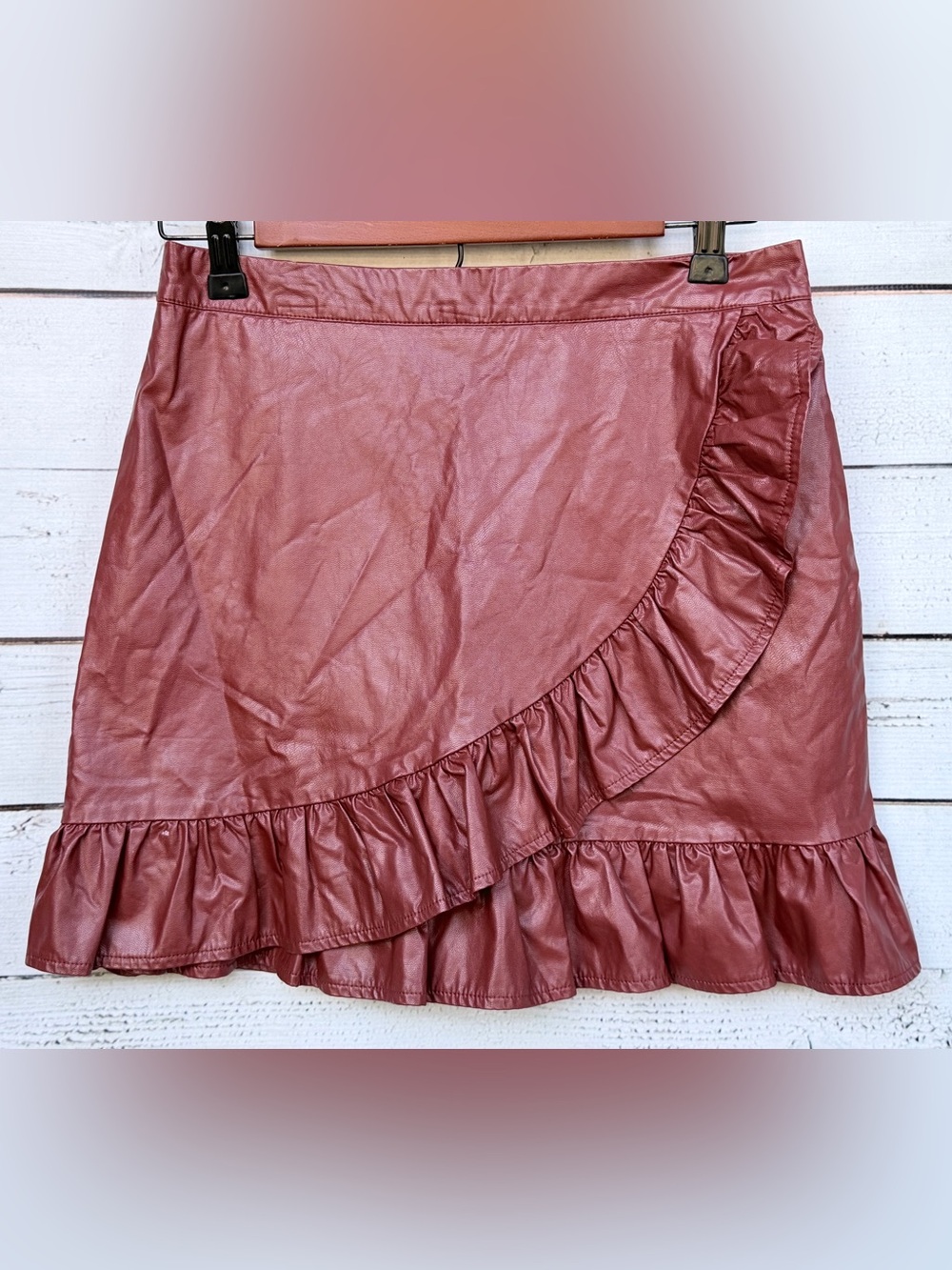 Pants Store Ruffle Asymmetrical Wrap Faux Leather Mini Skirt